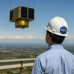 Scientist watches a weather balloon float away.