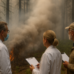 Scientists observe wildfire.