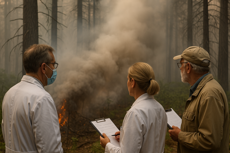 Scientists observe wildfire.