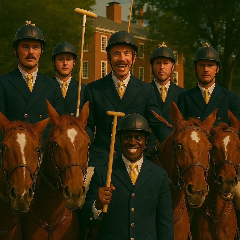 the polo team and their horses, looking unhinged