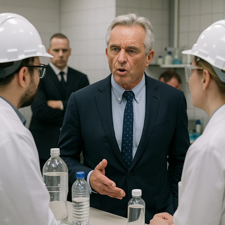 RFK Jr lectures some lab scientists about who knows what. Carl is sad behind him.
