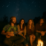 Zayden plays Uke for some uninterested hippie college girls at a bonfire.