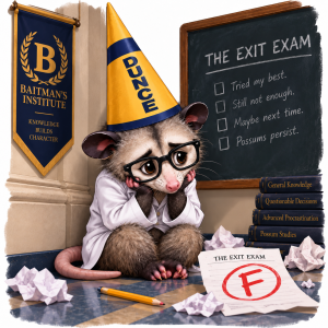 Poly the possum fails the exam
