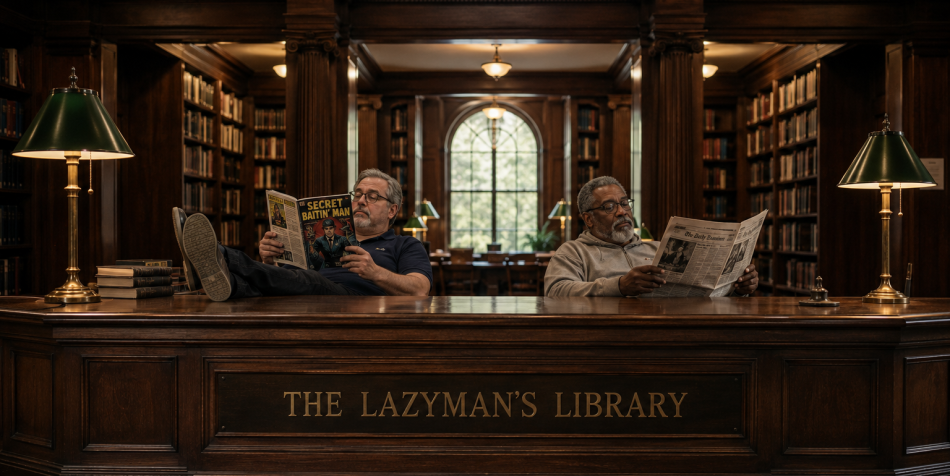 The Lazyman's Library front desk.